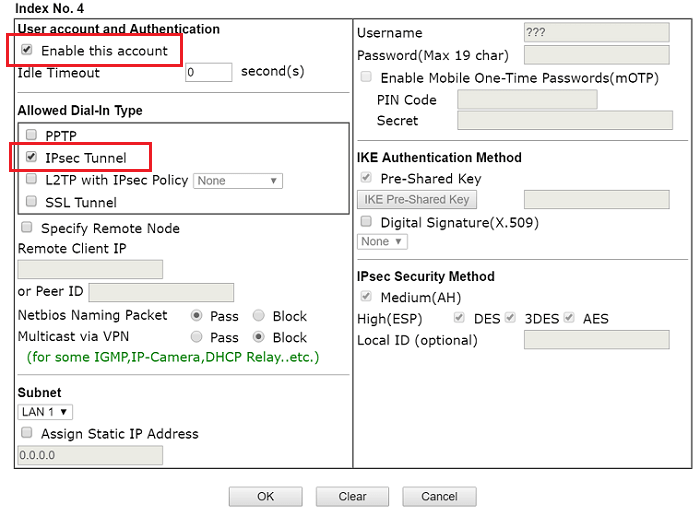 screenshot of IKEv2 VPN user setup